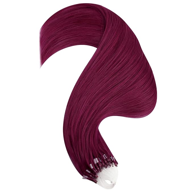 YoungSee Micro Bead Hair Extensions Human Hair Magenta Microlink Hair Extensions 24 Inch Micro Loop Hair Extension Real Human Hair Rosein 50s/50g for Party