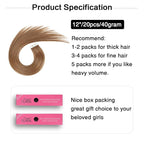 SUYYA Tape in Hair Extensions Light Brown 100% Real Human Hair 12inches 20pcs 40g/pack Straight Seamless Skin Weft Tape in Remy Human Hair(12 inches #8 Light Brown)