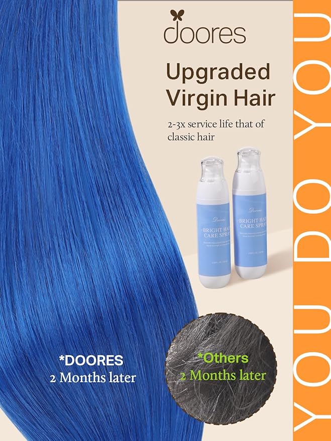 DOORES Human Hair Extensions Tape in, Blue Tape in Hair Extensions 18 Inch 10pcs 25g, Tape in Hair Extensions Real Hair Extensions Straight Hair