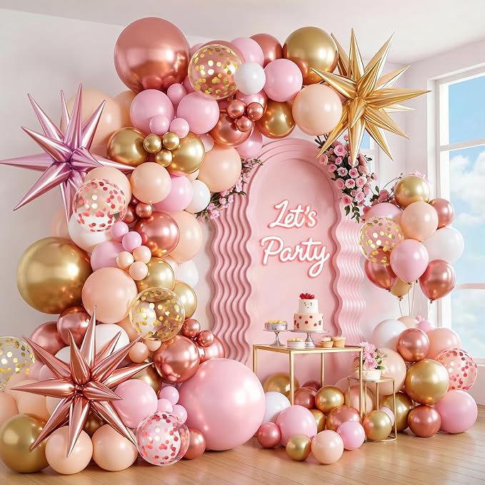 Rose Gold Balloons Arch Kit, Different Size | Latex Balloons by PUFFLD