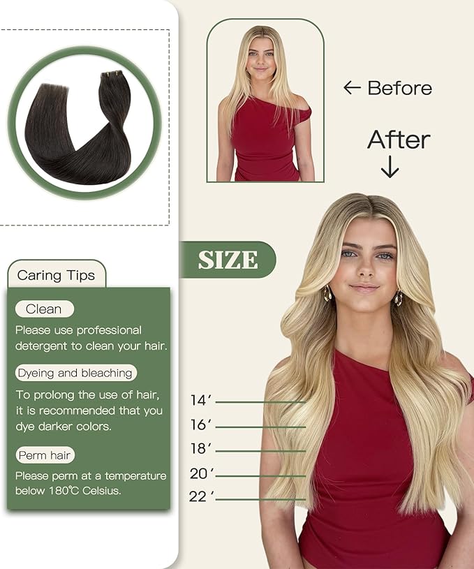 SURNEL Injection Tape in Hair Extensions 22 Inch Darkest Brown Injected Invisible Human Hair Tape in Extensions 20 Pcs 50g(#2,22)