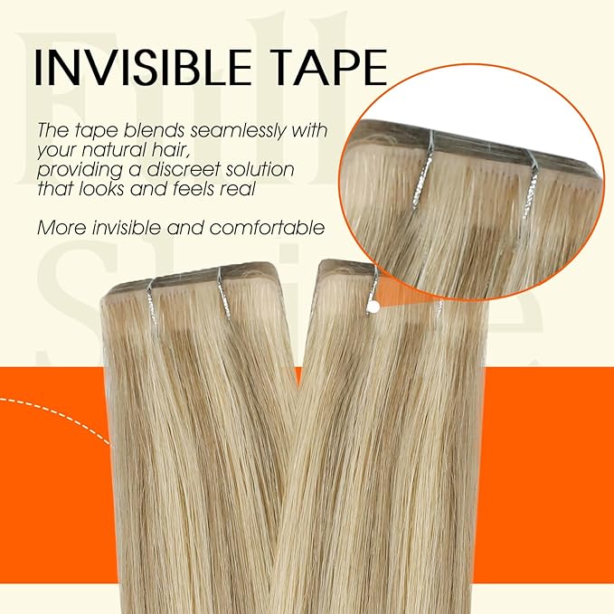 Full Shine Blonde Tape in Hair Extensions Color 16 Highlight 22 Blonde Remy Injection Tape Hair Extensions Real Human Hair 16Inch Travel Friendly Styling 40G Seamless Skin Weft Natural Straight 20Pcs