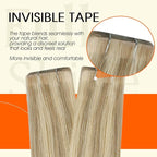 Full Shine Injected Tape in Human Hair Extensions Color 16 Highlight 22 Blonde 20Inch Intact Tape Extensions Human Hair 50G 20Pcs for Daily Office Look Long Lasting Adhesive Seamless Skin Weft
