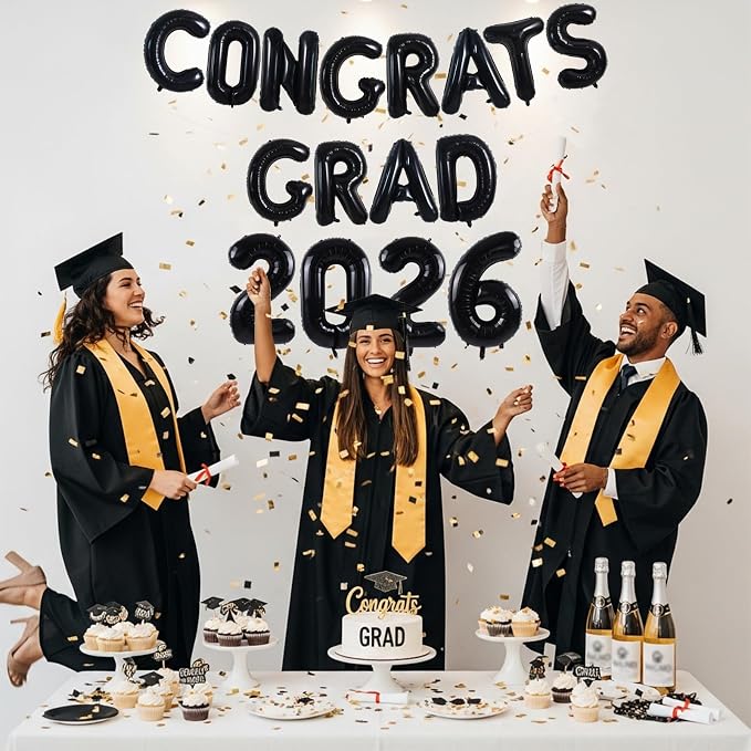 TONIFUL Graduation Balloons 16 Inch Black Congrats Grad Balloons 16 Inch Black - Image 3