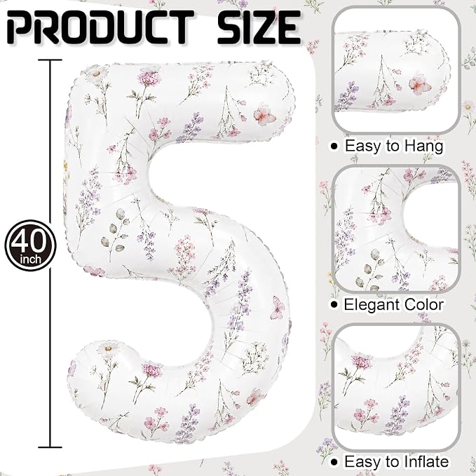 Wildflower Number 15 Balloons for 15th Floral Theme Birthday Party Decor | 40'' - Image 2