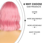 LANICE Short Bob Pink Wigs with Bangs for Women Loose Wavy Hair Shoulder Length Wigs Synthetic Colorful Wigs for Cosplay Daily PartyUse(Pink,12inch)