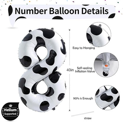 40 Inch Cow Print Number 8 Balloons, Large Foil 8th Birthday Balloon Decorations - Image 2