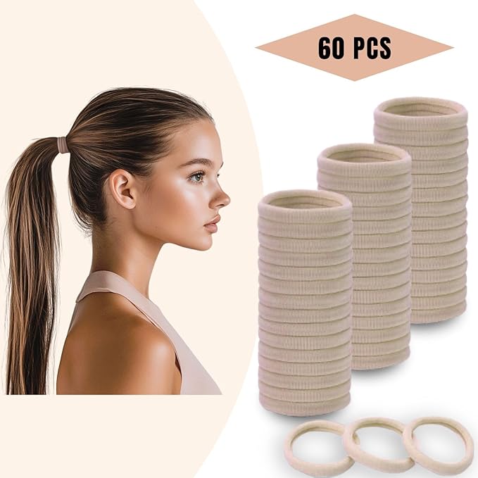 60 Pcs 2 Inch Blonde No Damage Hair Ties for Women Thick Hair, Large Soft Seamless Nylon Fabric Elastic Ponytail Holders Bands for Women