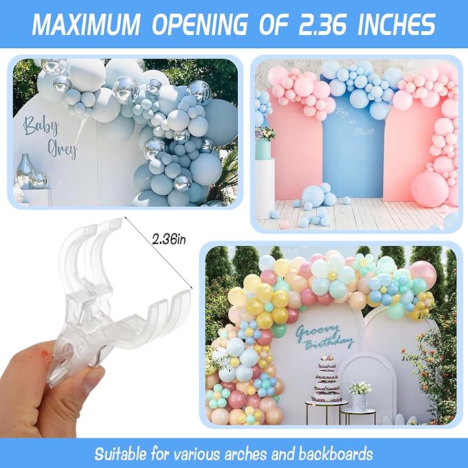 20 Pack Large Clear Balloon Arch Clips Plastic Transparent Backdrop Spring - Image 4