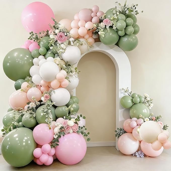 103pcs Pink and Green Balloon Garland Arch Kit, 18/12/10/5 Inch Sage Green Pink - Image 4