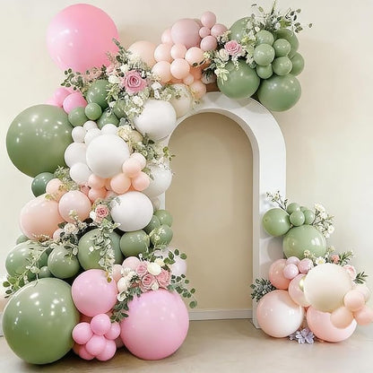 103pcs Pink and Green Balloon Garland Arch Kit, 18/12/10/5 Inch Sage Green Pink - Image 4