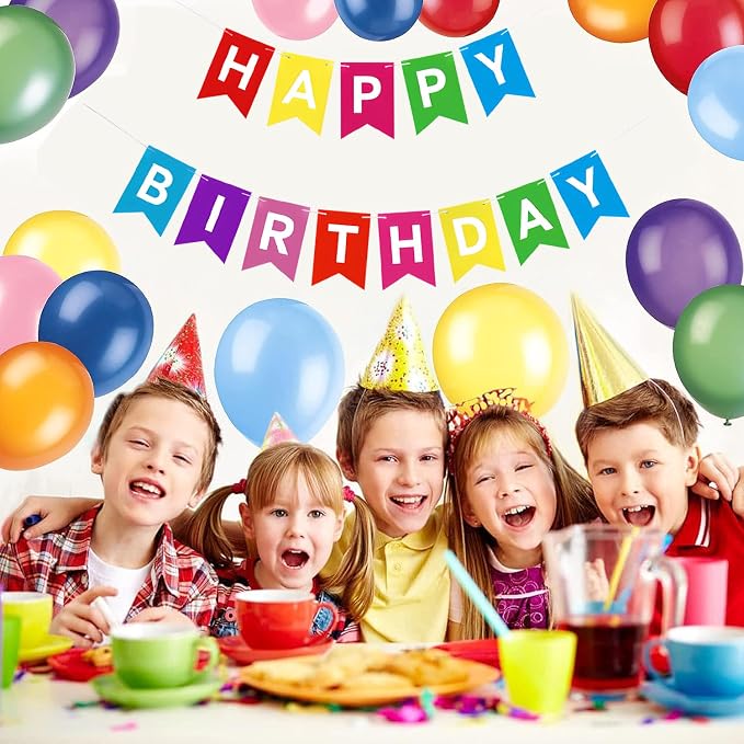 Rainbow Happy Birthday Banner Colorful Birthday Flag Bunting - Image 6