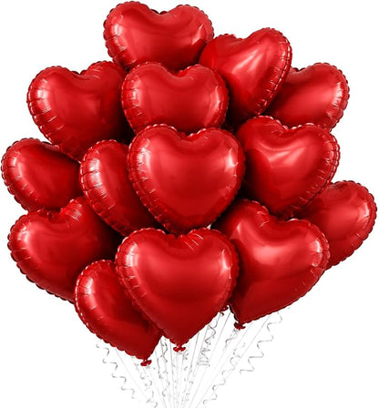 TONIFUL 15 Pack 18 Inch Matte Red Heart Foil Balloons – Red Mylar Heart Balloons by TONIFUL