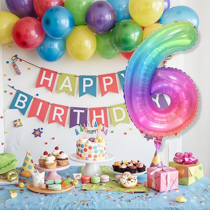 40 Inch 6 Balloon Number, Large Rainbow Foil Number 6 Balloons Birthday Party - Image 6