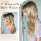 MORICHY Hair Toppers for Women Clip in Hair Topper with Bangs 20inch Buttery Blonde with Highlights Long Wavy Curly Synthetic HairPieces for Women
