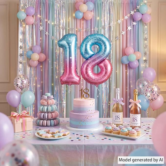 40 Inch Blue Pink Number 18 Balloon, Ombre 18th Birthday Decor - Image 6