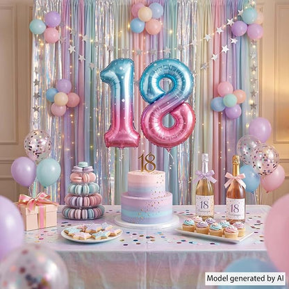 40 Inch Blue Pink Number 18 Balloon, Ombre 18th Birthday Decor - Image 6