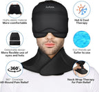 3 in 1 Migraine Relief Cap Neck Ice Pack Wrap Gel and Ice Eye Masks, Detachable Ice Caps with Eyes Masks, Hot and Cold Therapy for Relief of Headaches, Stiff Neck and Eye Fatigue