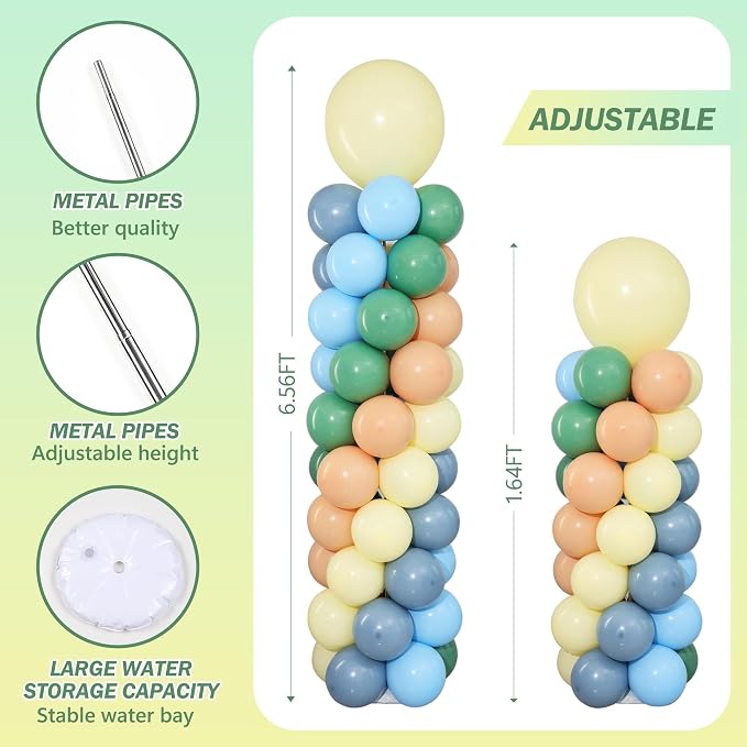 Zyloons Sage Green Dusty Blue Balloon Column Stand Set of 2, Balloon Towers | - Image 3