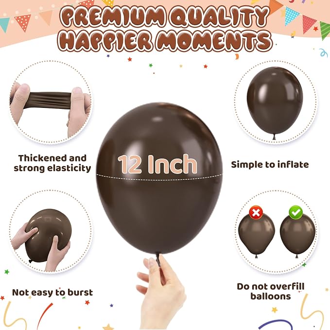 Brown Bow Balloons, Neutral Brown Balloons 50pcs 12 Inch Dark Coffee Tan - Image 3