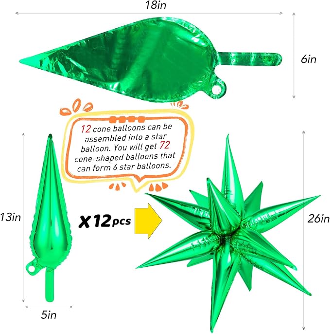 72 PCS Green Star Balloons, Big 26 Inch Explosion Star Foil Balloons, 12 Point - Image 6