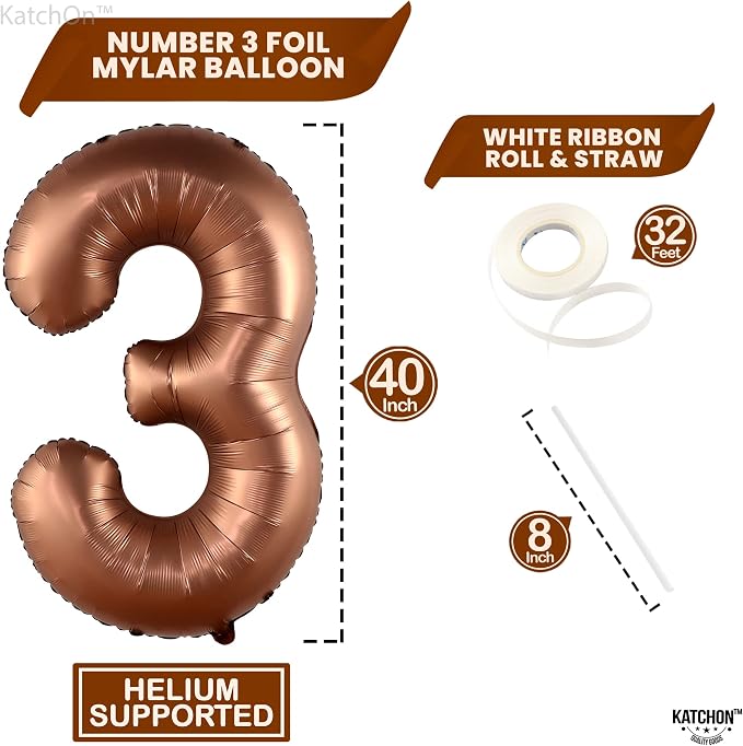KatchOn Coffee Brown Number 3 Balloon 40 Inch | Brown 3 Balloon Number - Image 4