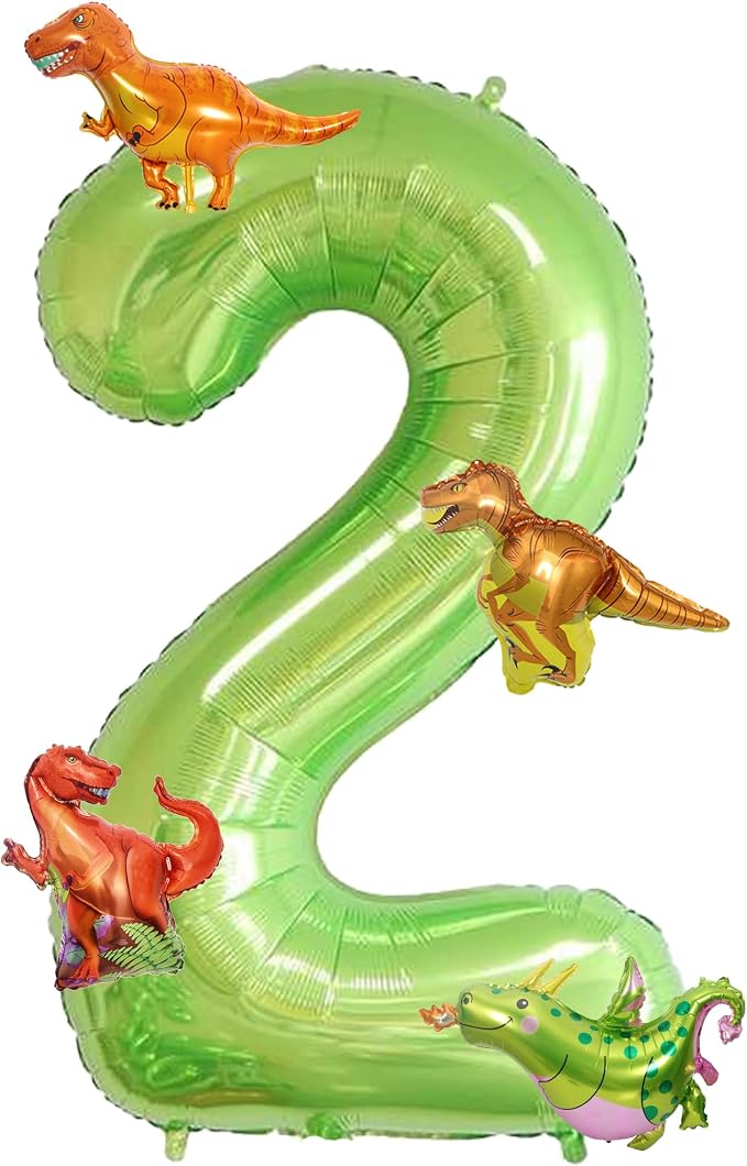 Dinosaur 2nd Birthday Decorations 40 Inch Giant Green Number 2 Foil Balloon | by FacnyGather