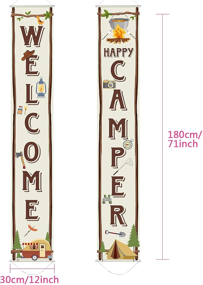 Blulu Camping Themed Party Decorations, Camping Party Banner Welcome Porch Sign - Image 2