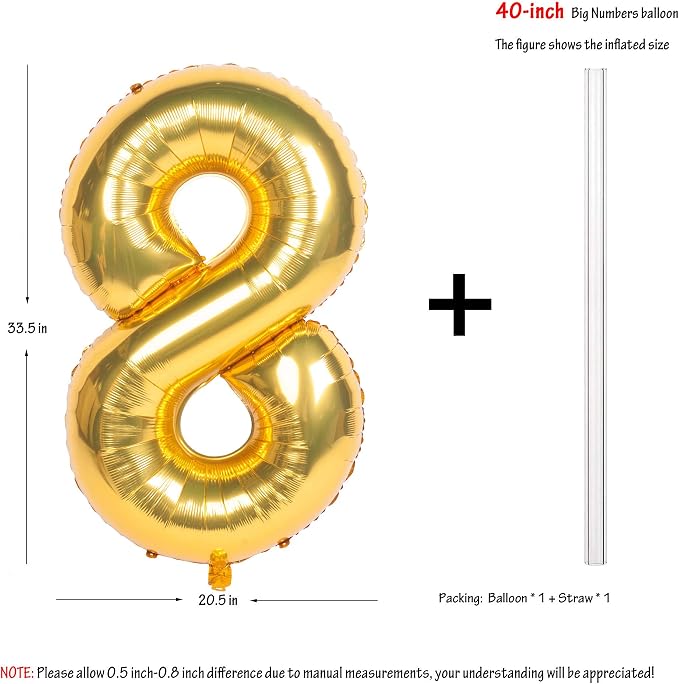 40In Large Gold Number Balloon 8 Aluminum Foil Mylar Big Number Balloon 0-9 | - Image 2