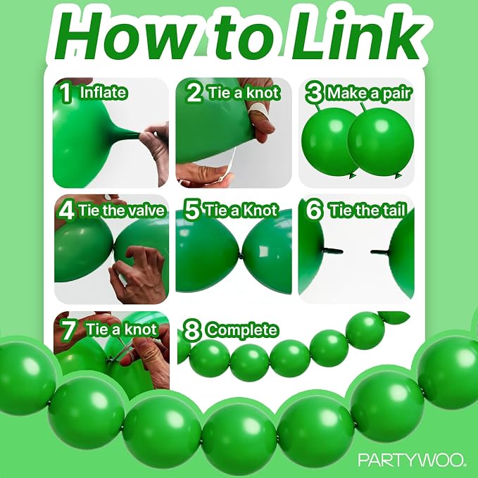 PartyWoo Green Linking Balloons 100pcs 6 Inch Green Link Balloons | - Image 5