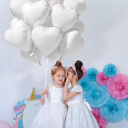 TONIFUL 15 Pcs White Heart Balloons 18 Inch Heart Shape Foil Mylar Balloons | - Image 6