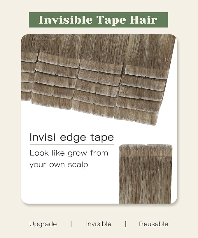 SURNEL Injection Tape in Hair Extensions Human Hair 18Inch Ash Brown to Platinum Blonde Invisible Tape in Extensions 20 Pcs 40g(#860,18)