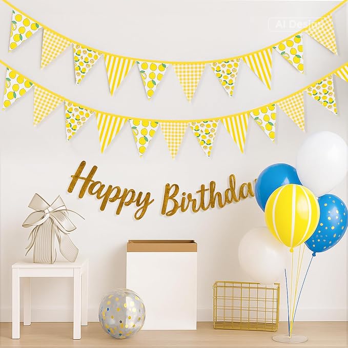 G2PLUS 39Ft Lemon Party Decorations, Reusable Cotton Triangle Flags Party - Image 5