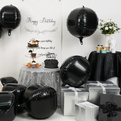 10Pcs Black Round Foil Balloons, Metallic Black Foil Baloon - Image 2