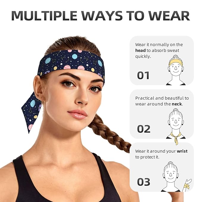 Men's Women Sports Sweat Bands, Multipurpose Elastic Hair Band for Yoga Athletic Shower, Fashion Blue Zodiac Galaxy Starry Night Stars Glow In The Dark Midnight Headdress Head Accessories