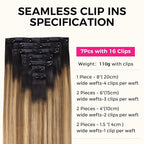 Lashey Seamless Hair Extensions Real Human Hair Clip ins 16 Inch 7pcs 110g Ombre Balayage Ash Brown to Honey Blonde with Dark Roots Hair Extensions Human Hair Straight Natural Hair for Women
