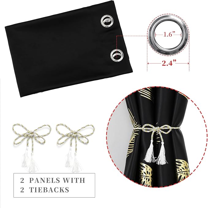 Black Blackout Curtains for Bedroom 102 Inches Long, Room Darkening Grommet - Image 4