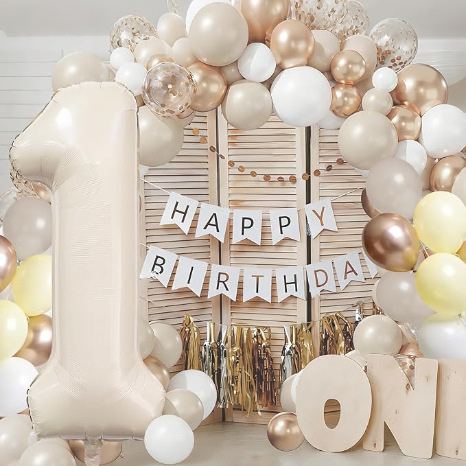 Cream Number 1 Balloon 40 Inch Beige Nude Number 1 Balloon - Image 2