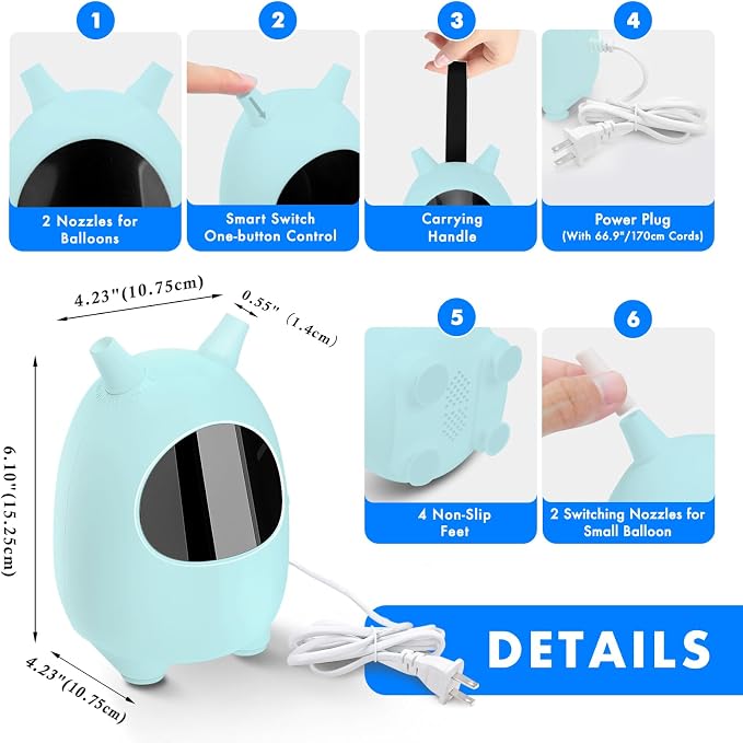 Balloon Pump Electric, SPLAKS Balloons Inflator Air Pump Portable Balloon Blower - Image 4