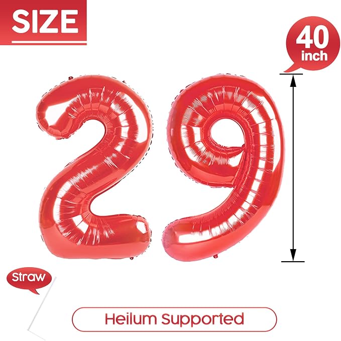 29 Balloon - Red Birthday Number Balloons, 40 Inch Decorations Men Women | Red - Image 5
