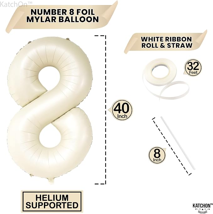 KatchOn Cream White Number 8 Balloon 40 Inch | 8th Birthday Decorations - Image 4