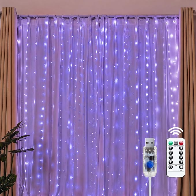 Brightown 300 LED Purple Fairy Curtain Lights, 9.8ft x 9.8ft String Lights | by Brightown
