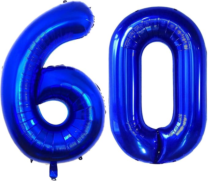 Navy Blue 60 Number Balloons, 40 Inch Giant Number 60 Balloons Foil Mylar by Lovoir