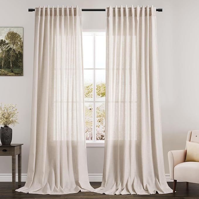 Beige Linen Curtains 90 Inches Long by Nanspring
