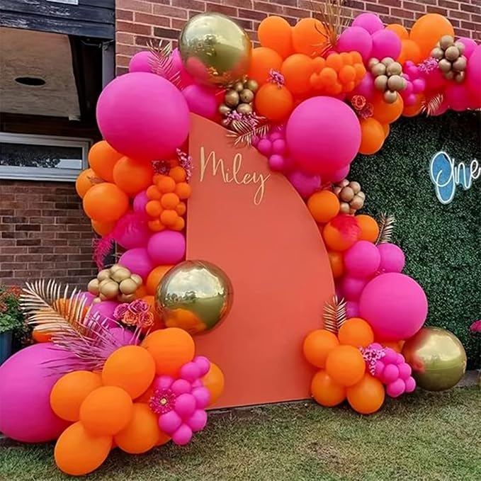 HILAVO Pink and Orange Balloons 12 Inch Pastel Hot Pink Orange Latex Balloon - Image 5