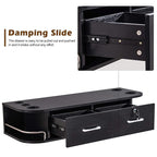 BarberPub Beauty Locking Wall Mount Styling Station, Barber Hair Styling Station with Hair Dryer Holders, Spa Salon Equipment with 2 Drawers, Storage Floating Salon Station 5012 (Black)