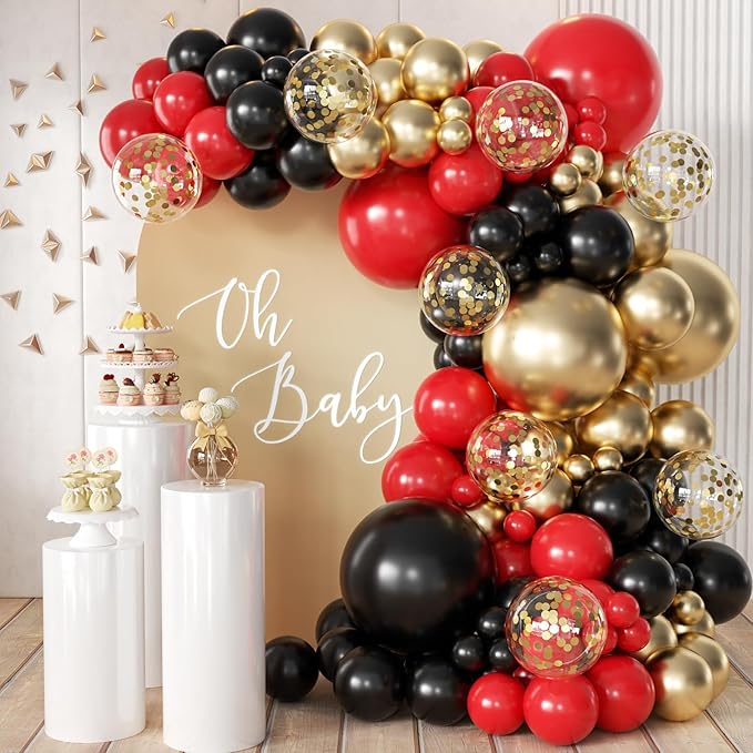 MEBAY 155Pcs Red Black Gold balloons Garland Arch Kit by MEBAY