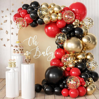MEBAY 155Pcs Red Black Gold balloons Garland Arch Kit by MEBAY