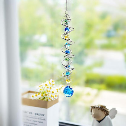20.5in Sea Blue Crystal Gazing Ball Spiral Wind Spinner Suncatcher | Sea Blue - Image 8
