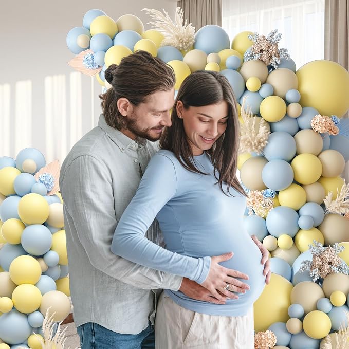 Pastel Blue Yellow Balloon Garland Arch - Image 7